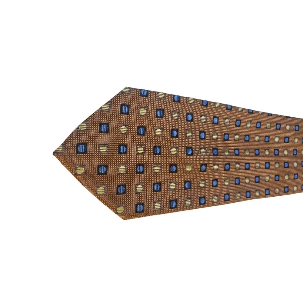 Fusion Handmade Neckwear Bronze Blue Men's Neck Tie‎ 100% Silk Geometric Luxury